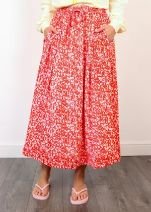 GANNI F6899 Mini Floral Crepe Skirt in Orange